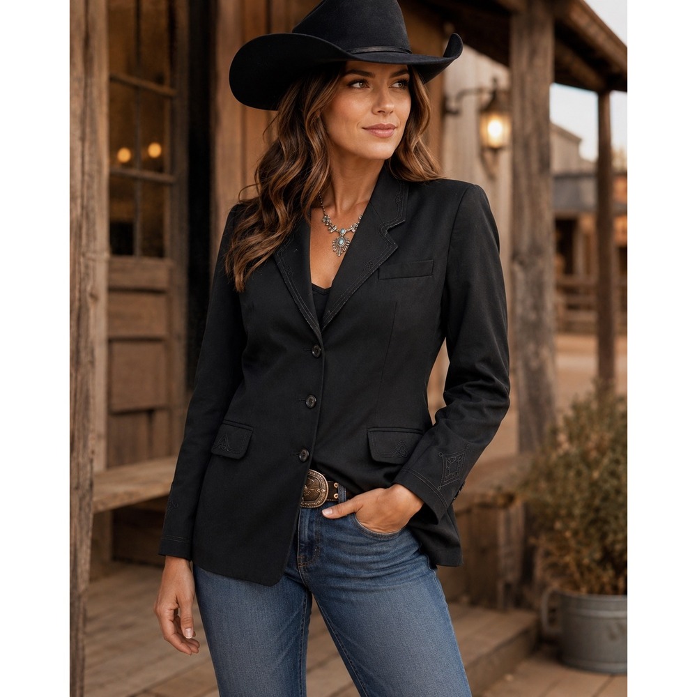 Twinset Blazer Women 12 Black Excellent Wool Embroidered 3-Button Jacket